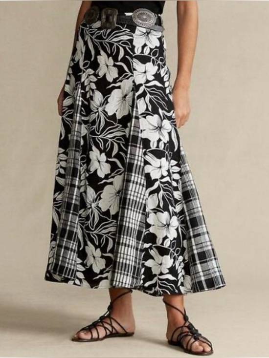Ralph Lauren Dresses & Skirts - Polo Ralph Lauren Floral & Plaid 100% Linen A-Line Panel Midi Skirt Women’s Sz 6